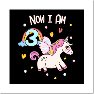 Cute 3rd Birthday Unicorn for Girls Bday Posters and Art